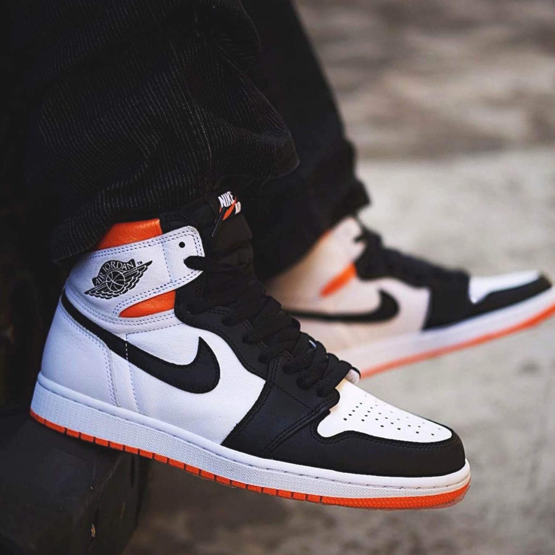 electro orange jordan 1 on feet