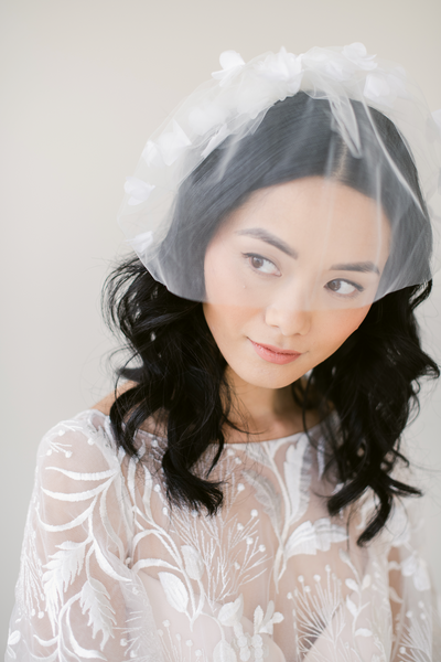 chiffon floral tulle birdcage veil