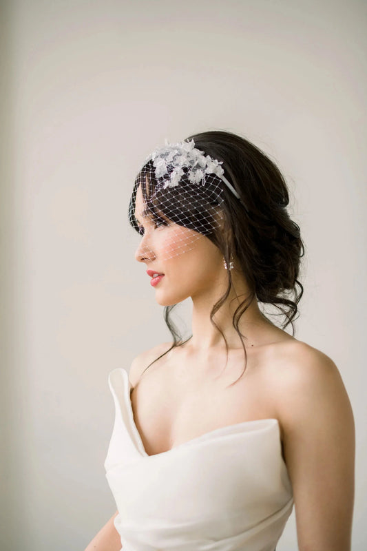 https://cdn.shopify.com/s/files/1/0590/6485/products/Mini-lace-birdcage-veil-on-headband-Tessa-Kim-27.webp?v=1675447434&width=533