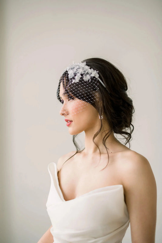 Mini Birdcage Veil with Dots (or Plain) - Style #217 White / Dots