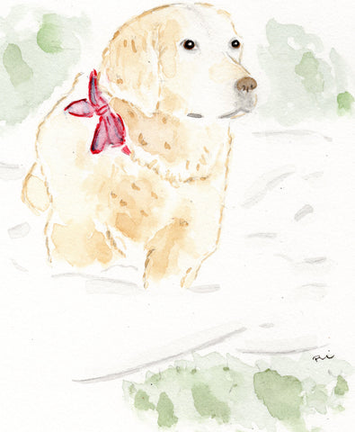 golden retriever watercolor dog on blanket