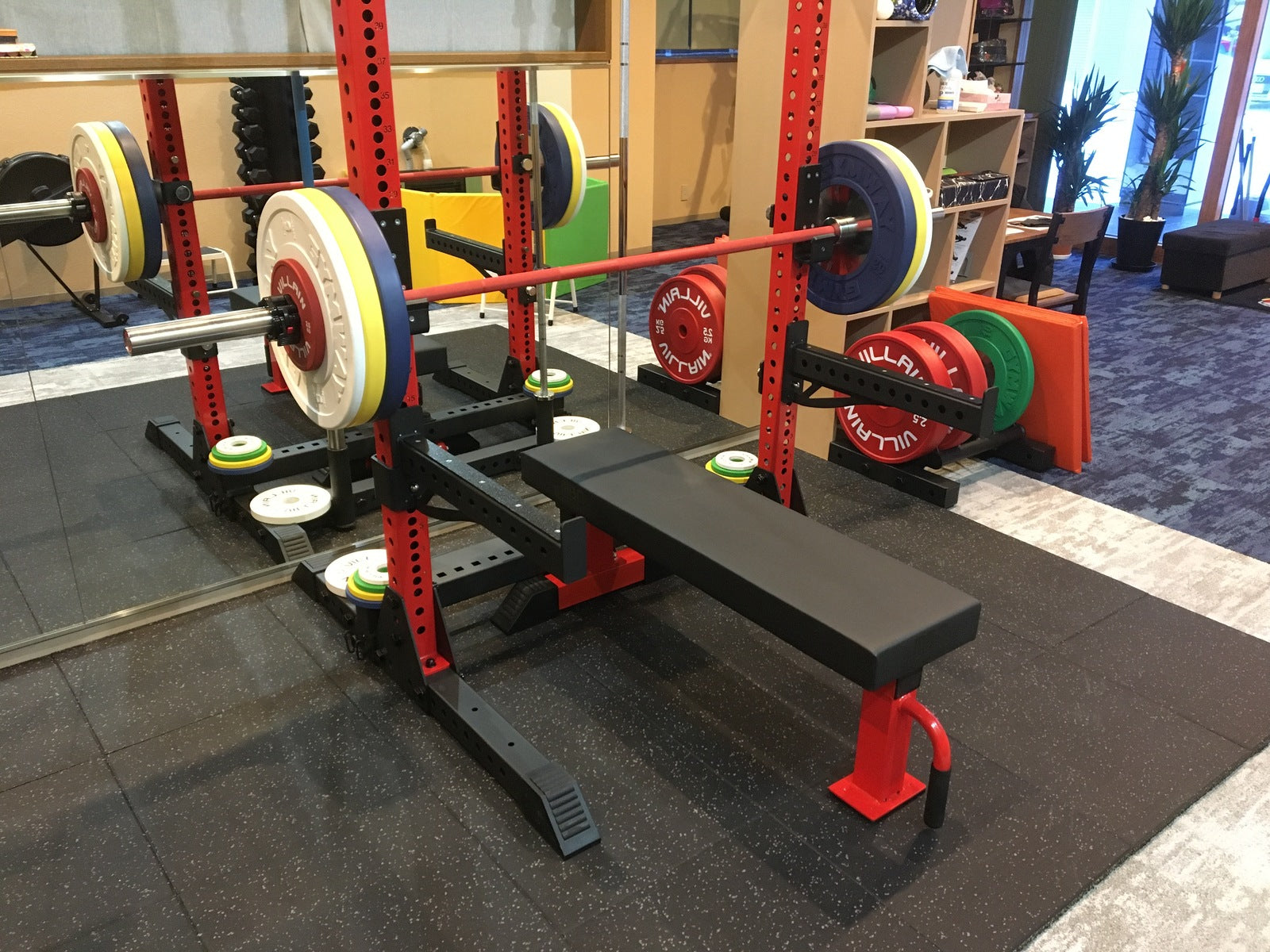 gym mat under combo rack