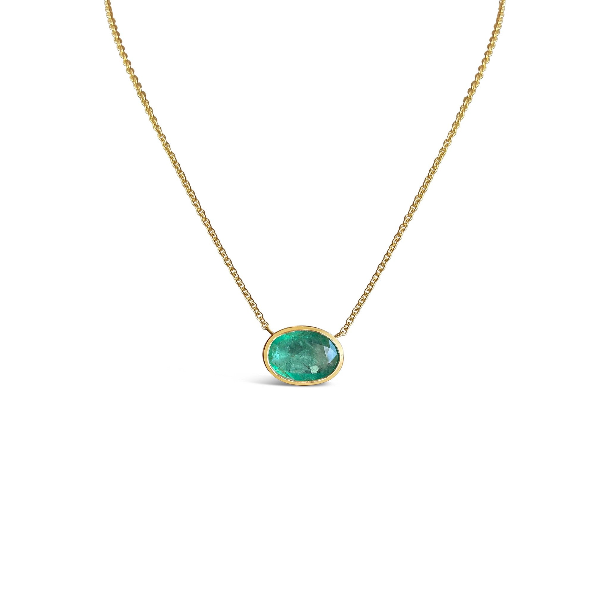 Jyotish Emerald Necklace | Vedic Bezel Pendant | 14K Yellow Gold Chain ...