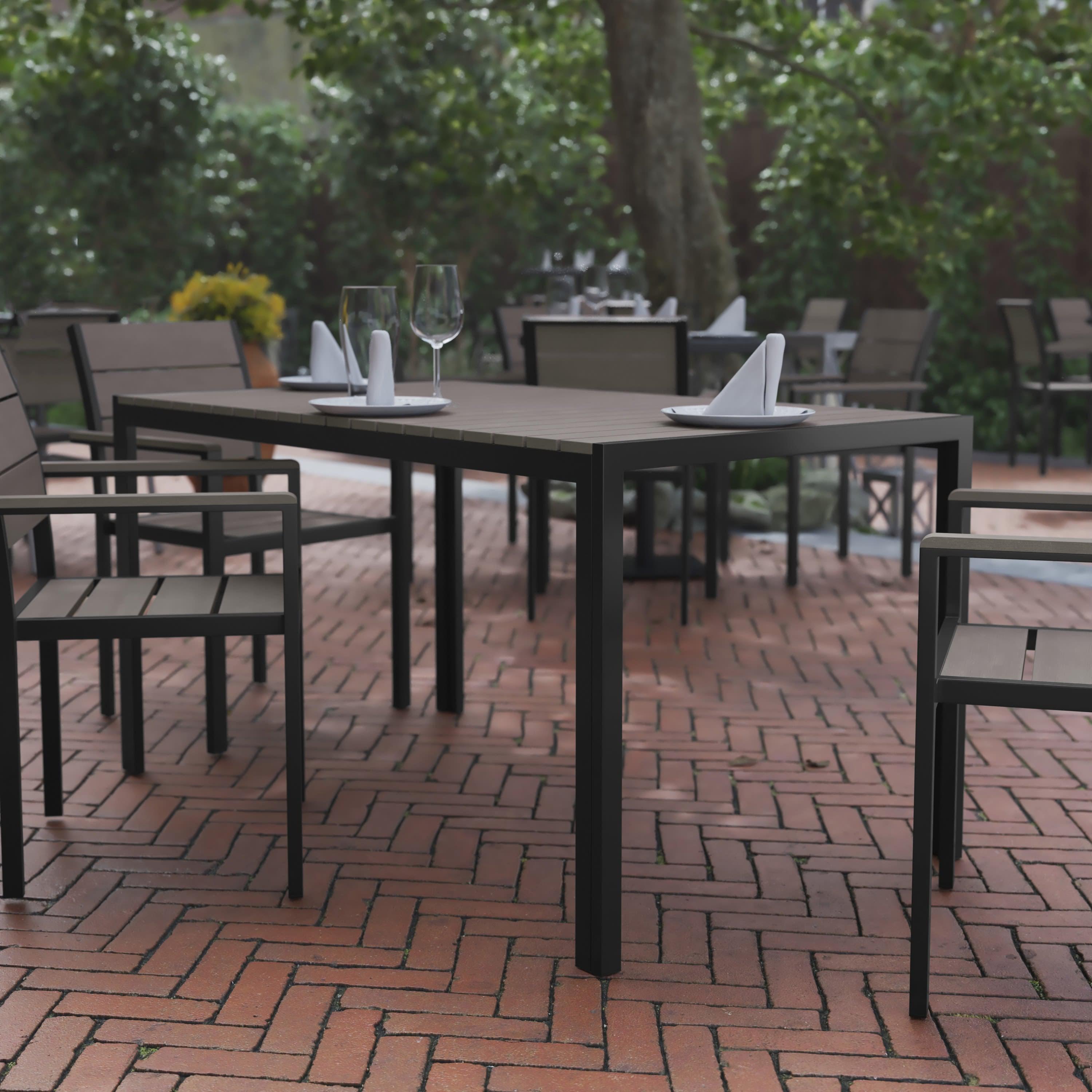 Finch Commercial Grade Outdoor Dining Table 55" x 31" with Faux Teak Poly Slats and Metal Frame - Image 14
