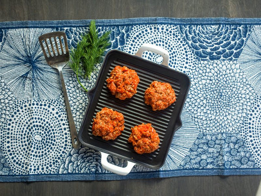 samlon burgers made from wild sockeye salmon patties