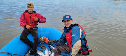 Owen and Jake catching an Irish Lord fish