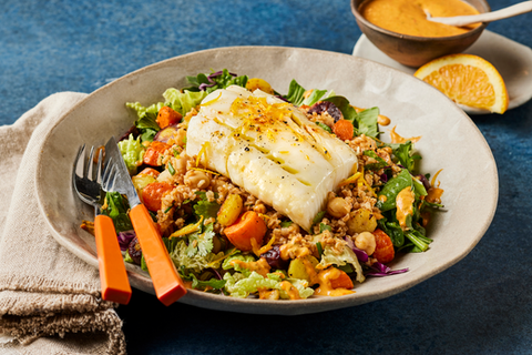 smoky harissa baked Alaska Cod grain bowl