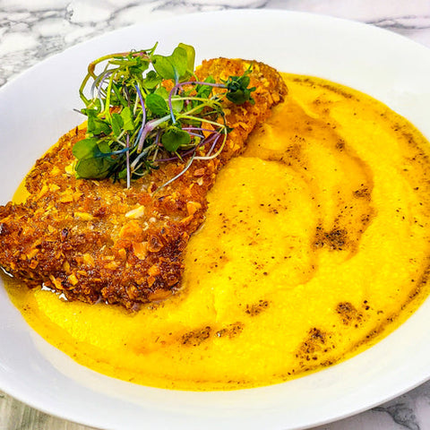 Almond Crusted Cod with Orange Grits