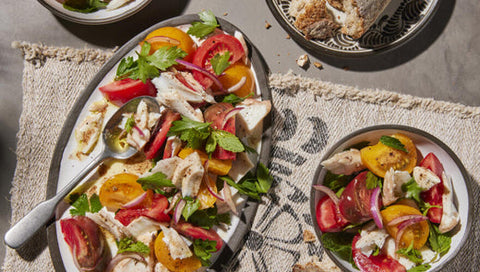 Poached Halibut with tomatoes and mint