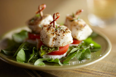 Alaska Halibut caprese salad bites recipe