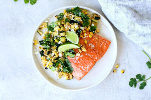 Grilled Salmon with Elote Style Veggies