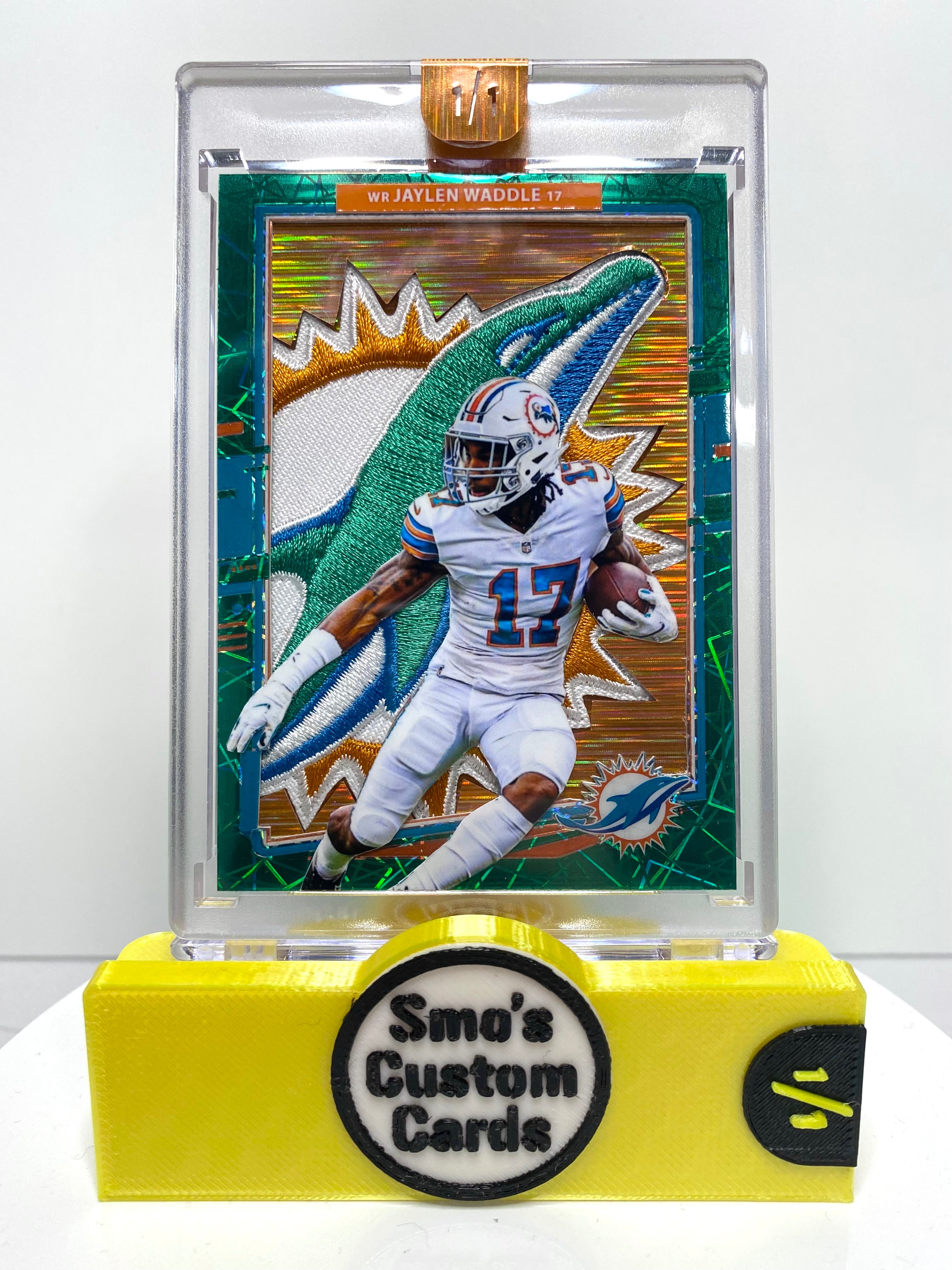 Jaylen Waddle Green Laser Optic Orange Shimmer Dolphins Patch 1/1