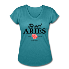 Blessed Aries Women's V-Neck T-Shirt - heather turquoise - Loyalty Vibes