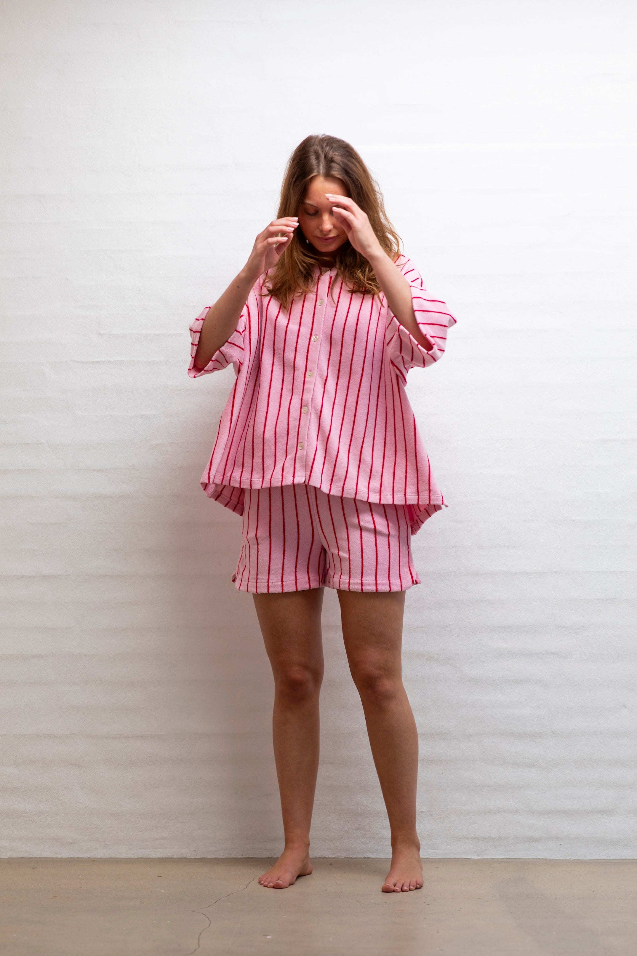 Naram Oversize Skjorte, baby pink & ski patrol red product image