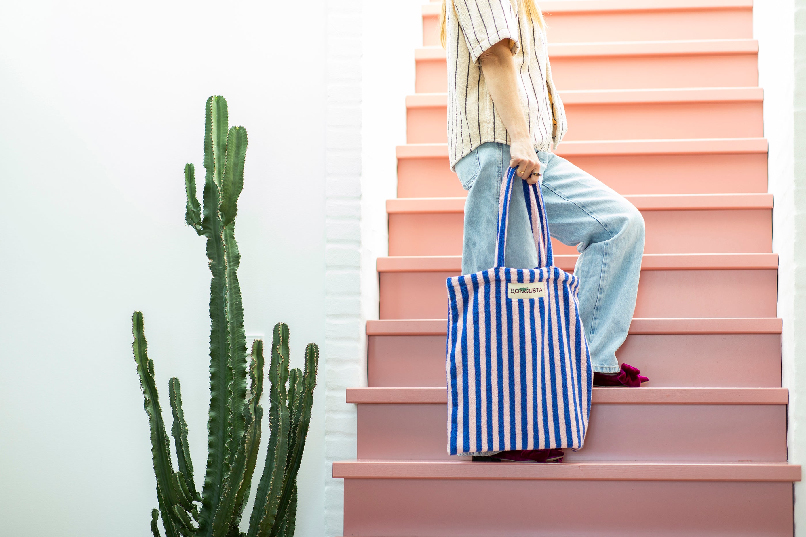 Bongusta, Product image, Naram totebag, dazzling blue & rose, 4 of 5}