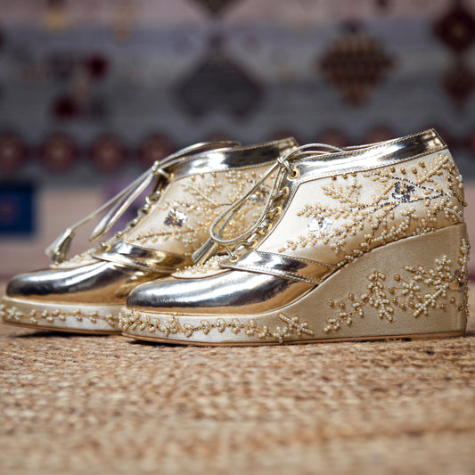 Floral Gold Bridal Sneaker Wedges - Customized Wedding Shoes – Tiesta Store