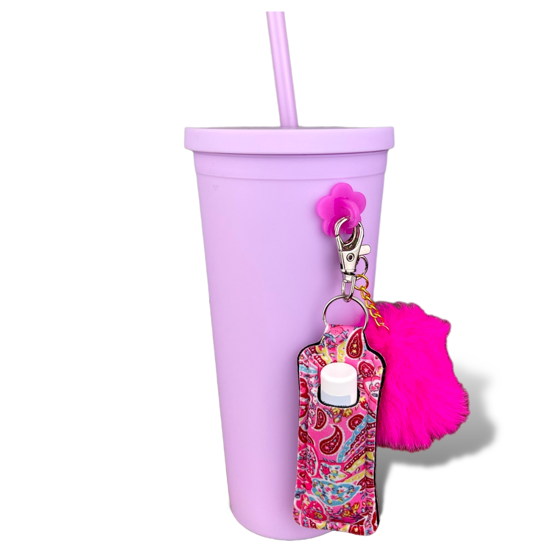 CharCharms Cow Print Holder with Pink Puff Water Bottle Charm