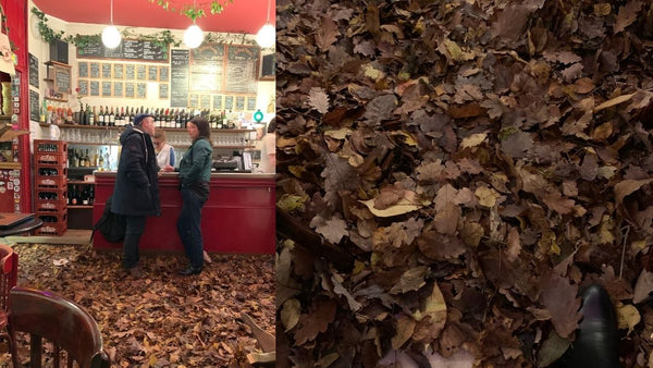 ヌーボー解禁日、落ち葉を敷き詰めた季節感あふれるお店