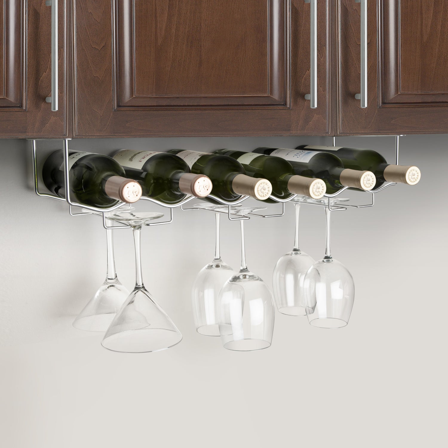 Black) Wallniture Piccola Under Cabinet Wine Rack And Wine Glass Holder  Bottle Organiser And Stemware Storage With Bottle Holder Metal Black 