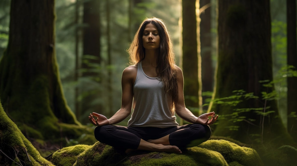 femme qui fait du yoga en forêt
