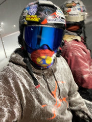 Skimam Brown w/orange hoodie on the slopes at Keysone in the middle of a snow storm