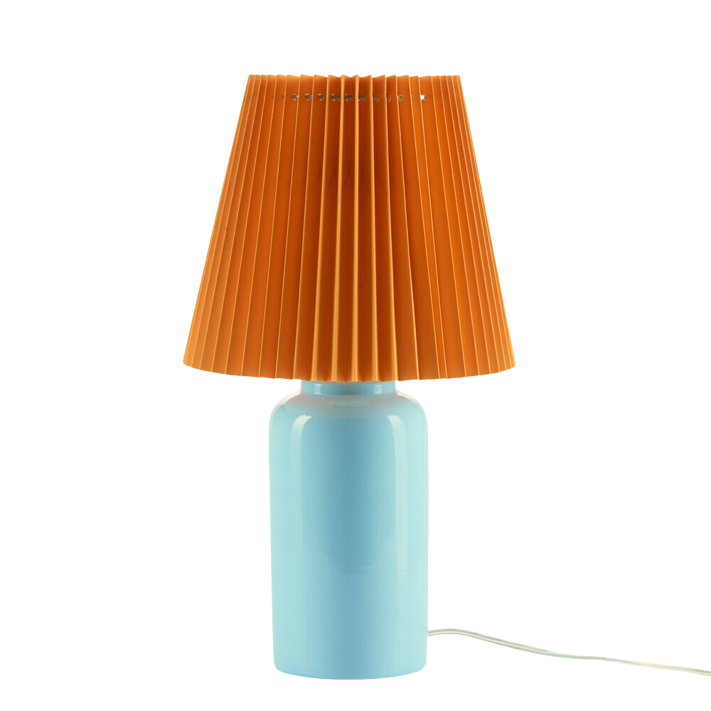 Billede af Bahne Interior - Plisseret bordlampe, lysblå/orange - H42 cm.