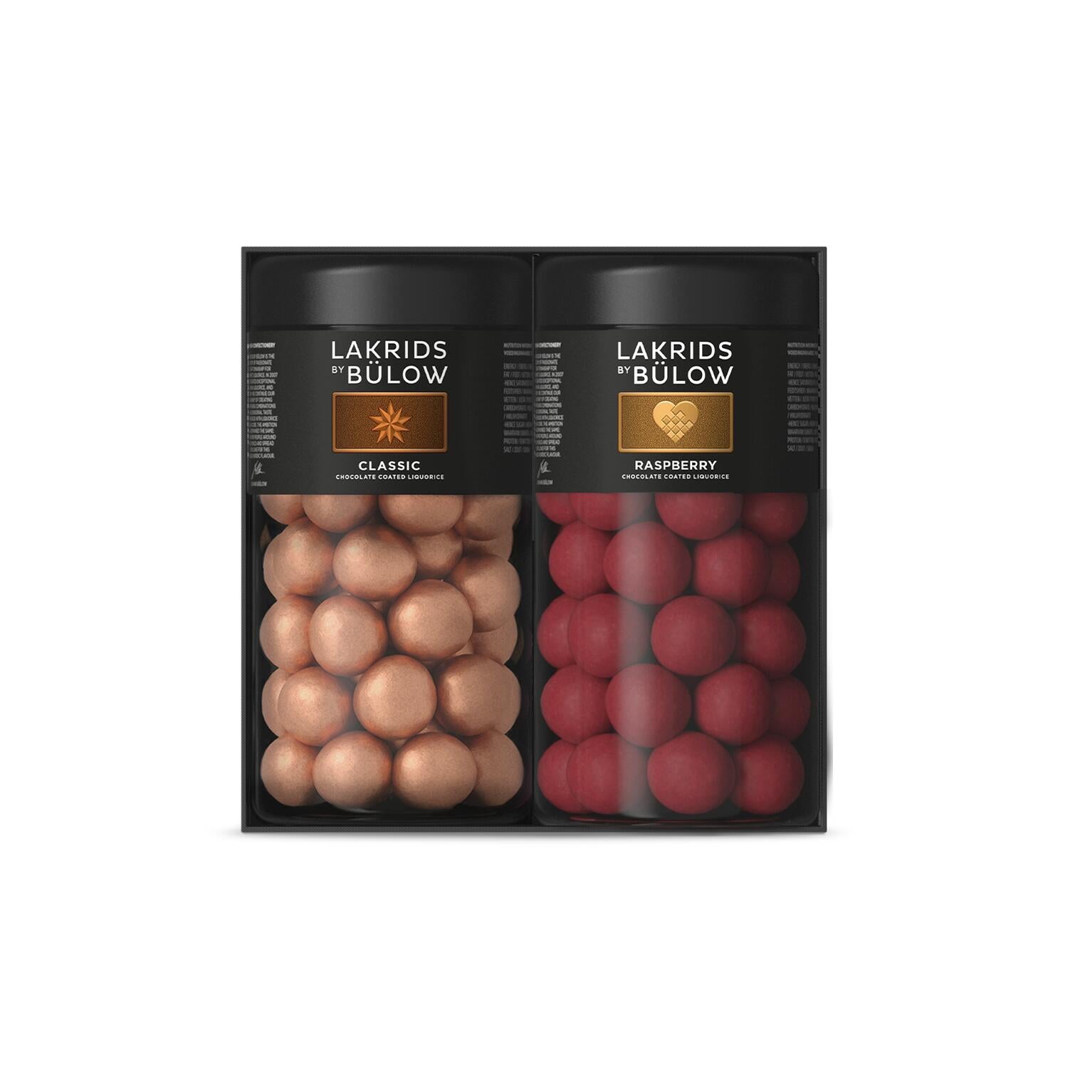 Billede af Lakrids By Bülow - Black box 2 x regular - Classic Caramel/ Crispy Raspberry