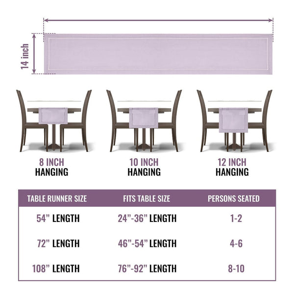 Lilac Purple Hemstitch Table Runner Sizing Chart