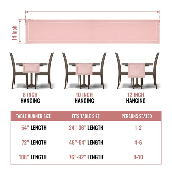 Rose Gold Hemstitch Table Runner Sizing Chart