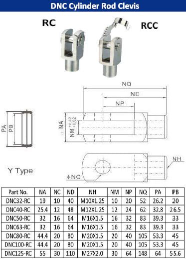 Y Rod Clevis (RC) for ISO15552 ISO6431 Pneu tac (Pneumatics-pro) Air Cylinder