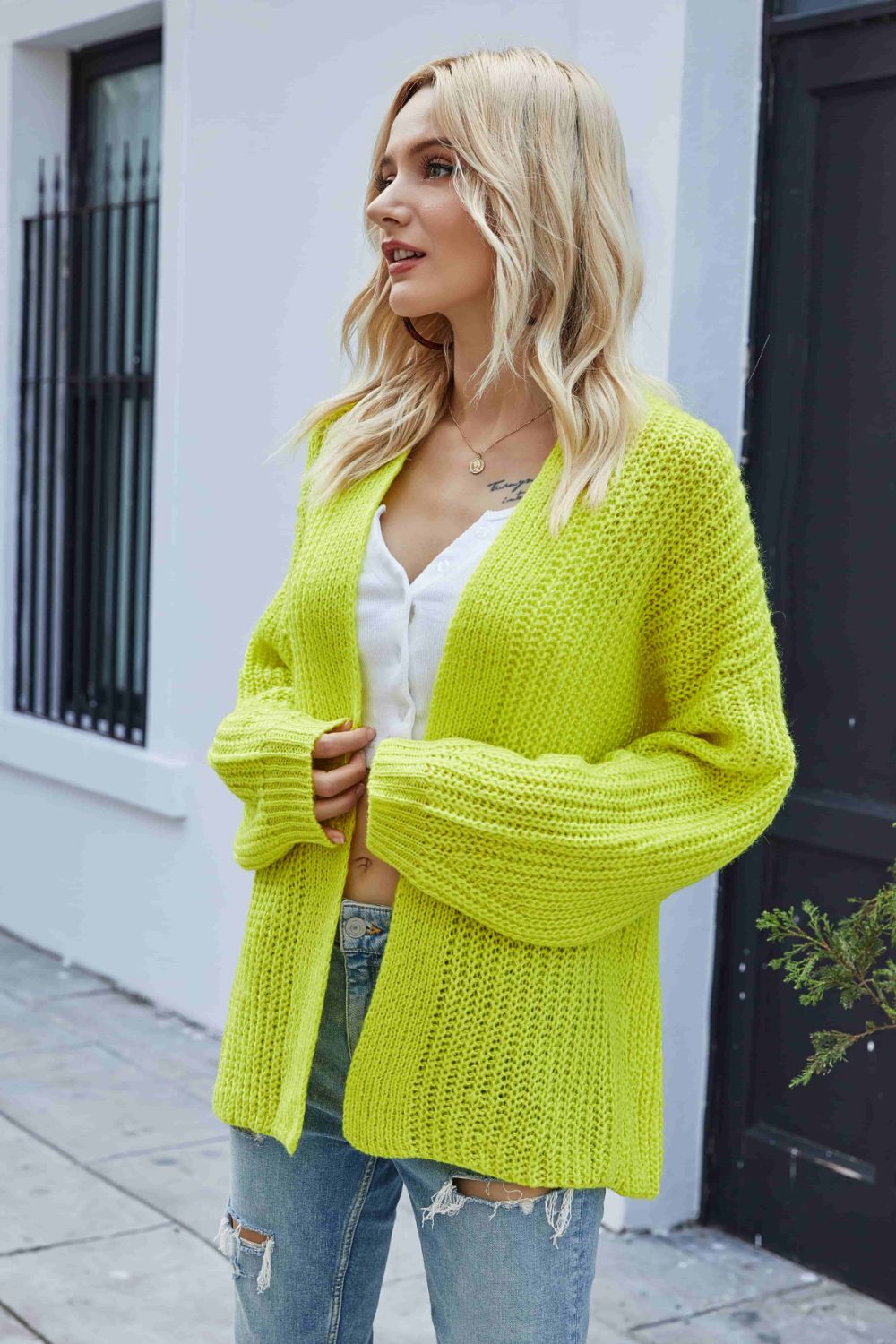 saby KNIT CARDIGAN - L.YELLOW-