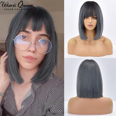 Short Bob Wig With Bangs Synthetic Wigs For Women Ombre Black Red Blonde Pink Lolita Cosplay Party Natural Hair Perruque Bob