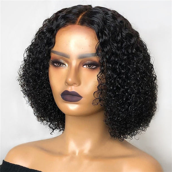 Kinky Curly Hair Wigs Natural Part Synthetic Hair Women Wigs 180% Density Machine Made Wig Short Bob Wig Afro Kinky Curly Wig