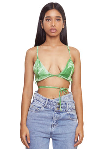 Green Satin Strappy Bralette Crop Top