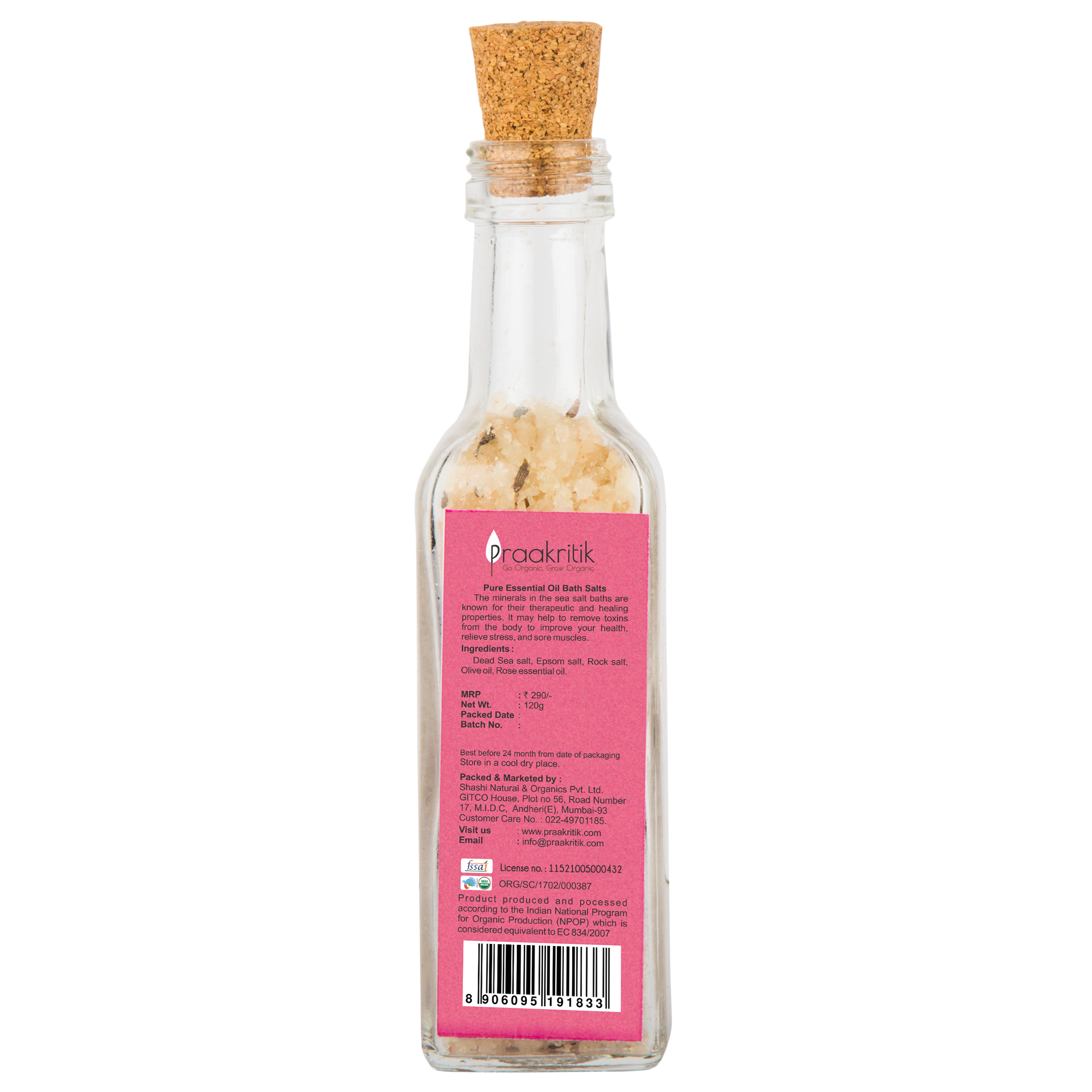 Bath Salt - Rose - Organic - 120g