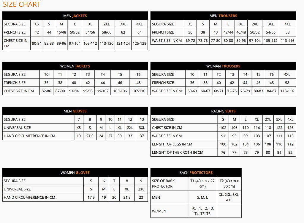 Apparel Sizing Charts – selexontrading