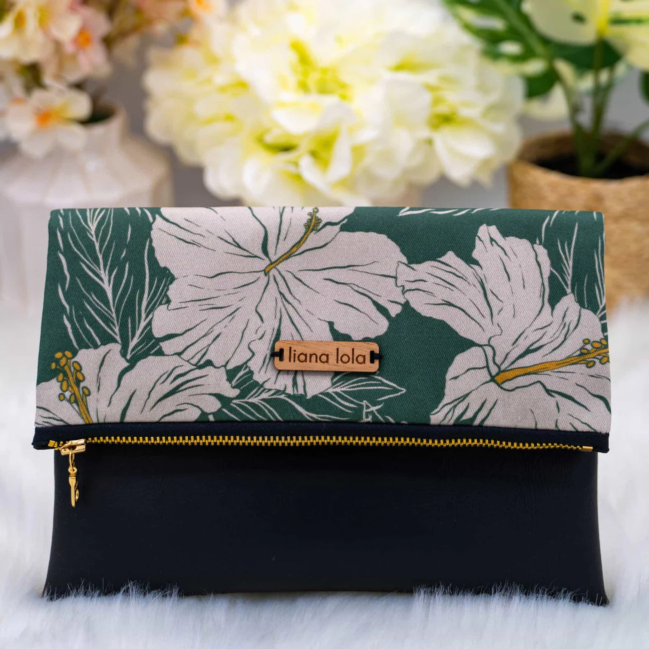 Liana Lola Foldover Clutch - Hibiscus v2 Hunter Green