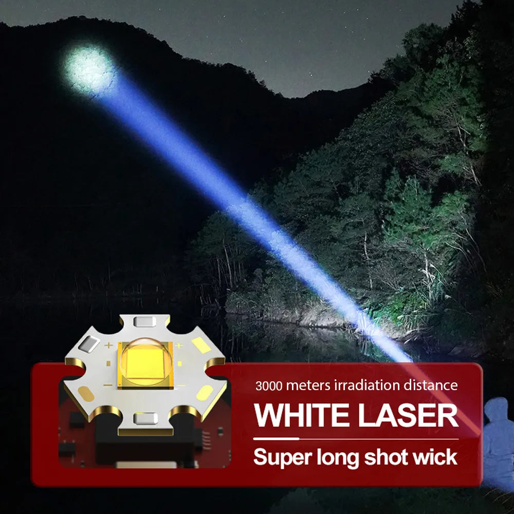 120000Lumens High Power LED Long Range LEP Zoom Flashlight With 5000mAh 26650 Rechargeable Battery USB Charging  Outdoor Telescopic Zoom Super Bright Torch
