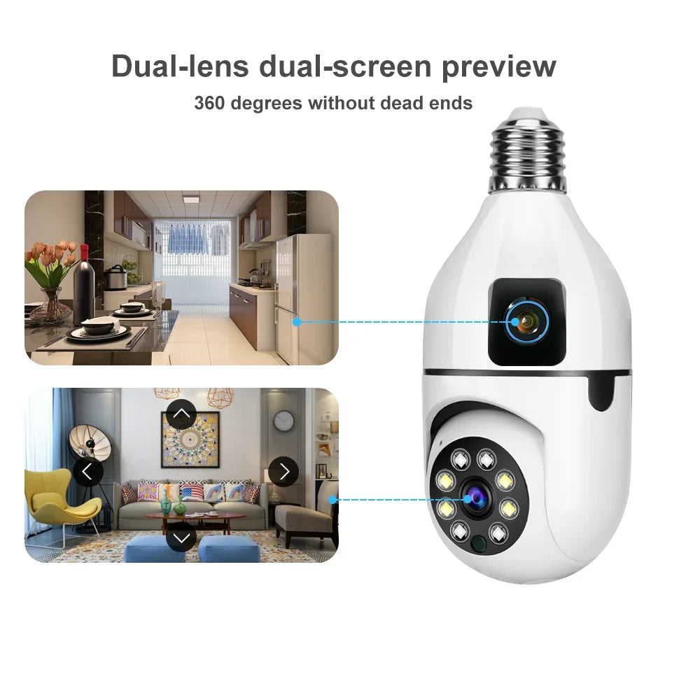 1080P Dual Lens Wifi Full-color Night Vision E27 Bulb Camera 360° Monitoring AI Human Tracking Two-way Audio Wireless Cameras Smart Home 8X Zoom Monitor