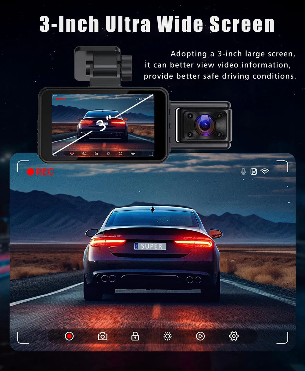 Wifi 3 Lens HD 1080P Car Camera HD 1080p Dashcam DVR Recorder Dash Cam 3 Channel Dash Cam Cabin Len
