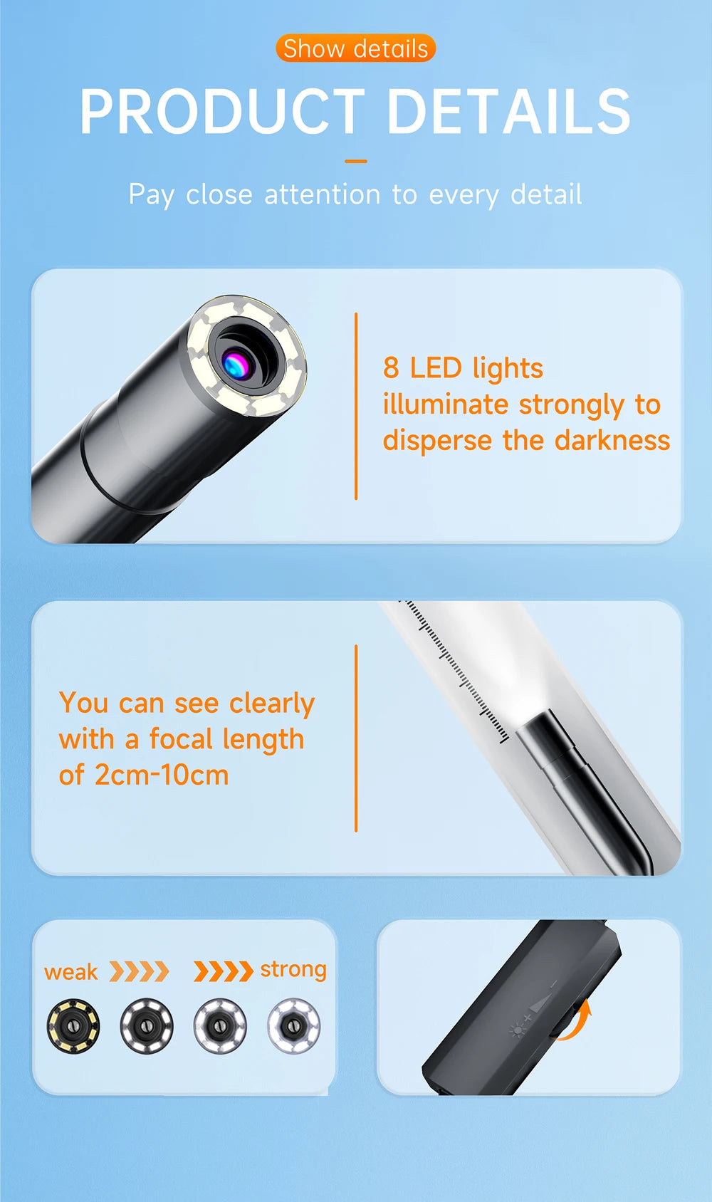 2 in 1 IOS Type-C Endoscope Inspection Camera 1920P HD 3MP Camera 8mm IP67 Waterproof Inspection Camera For IOS Android