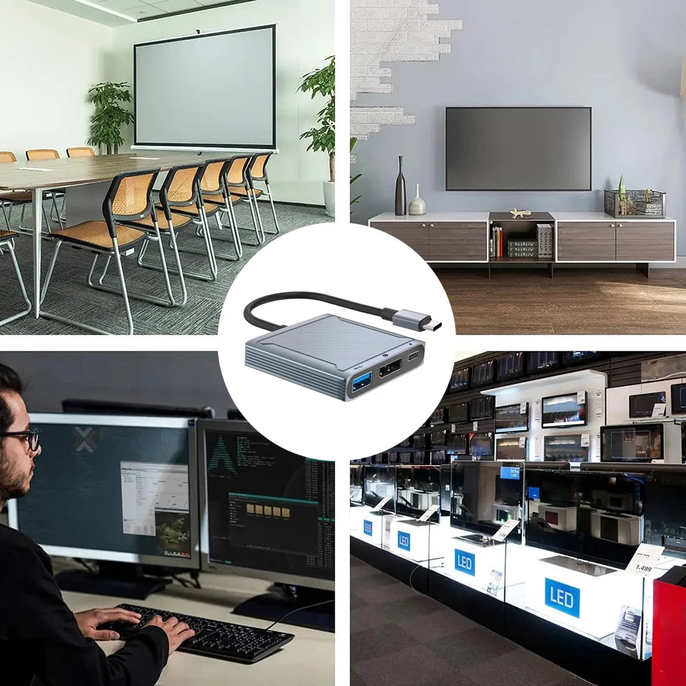 3 in 1 DP Hub 8K@60Hz 4K@144Hz USB Type C to Display Port Docking Station With USB&PD Port 100W Converter for Mackbook Pro Dell