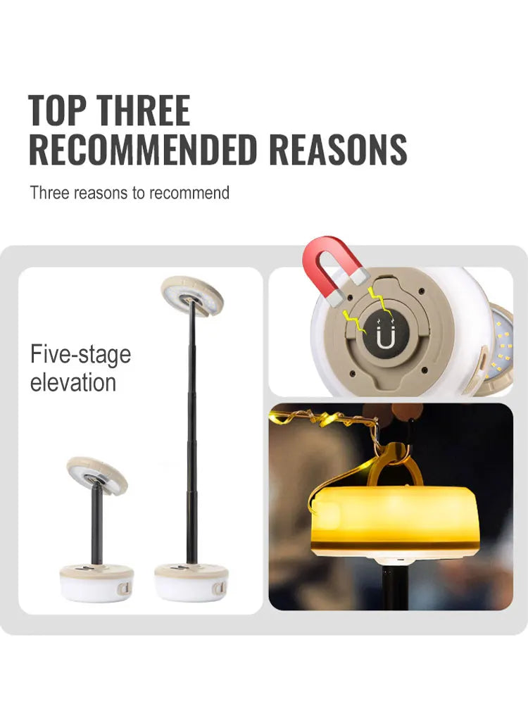 4 in 1 Highly Retractable Camping Lamp Bulit-in 10M Strip LED Atmosphere Waterproof Recyclable Light Belt Outdoor Garden Decoration Lamp for Tent Room