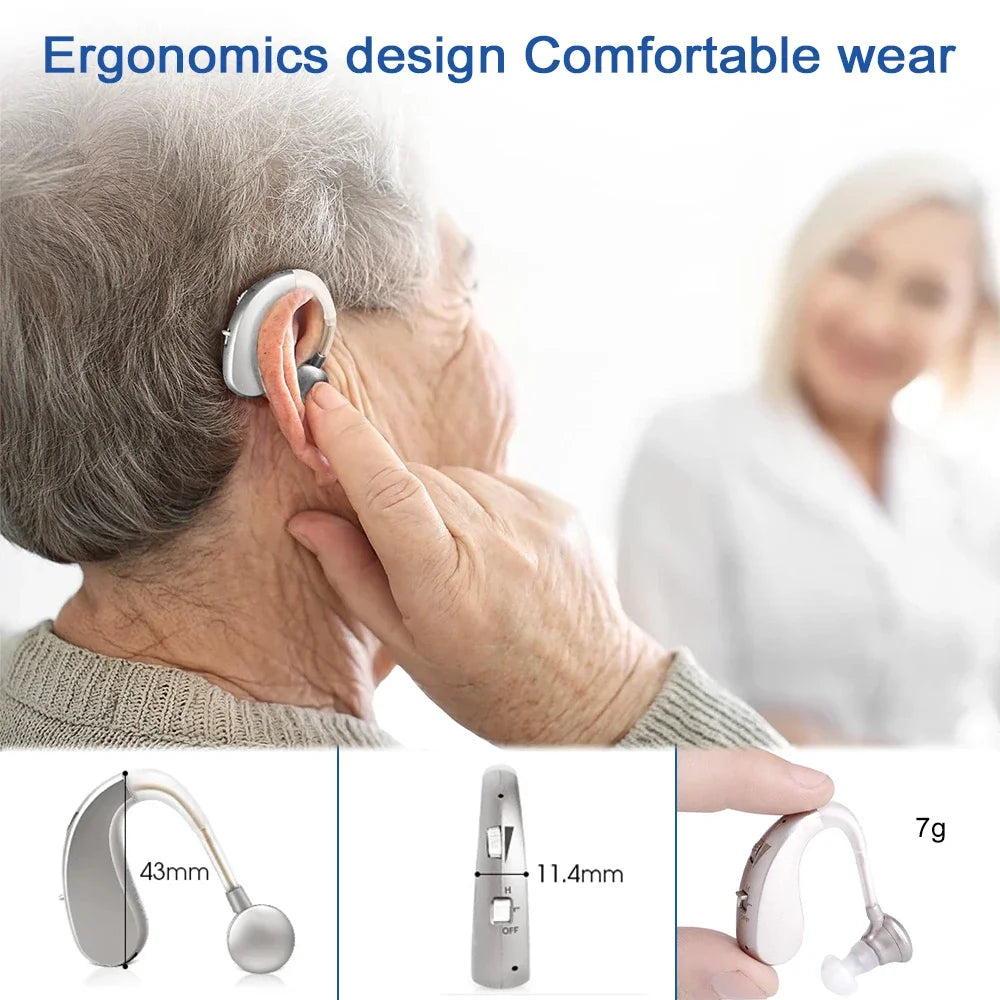 Work in Either Ear Hearing Aid USB Rechargeable Noise Reduction Sound Amplifier Ear Hooked Hearing Aid Headset Collector
