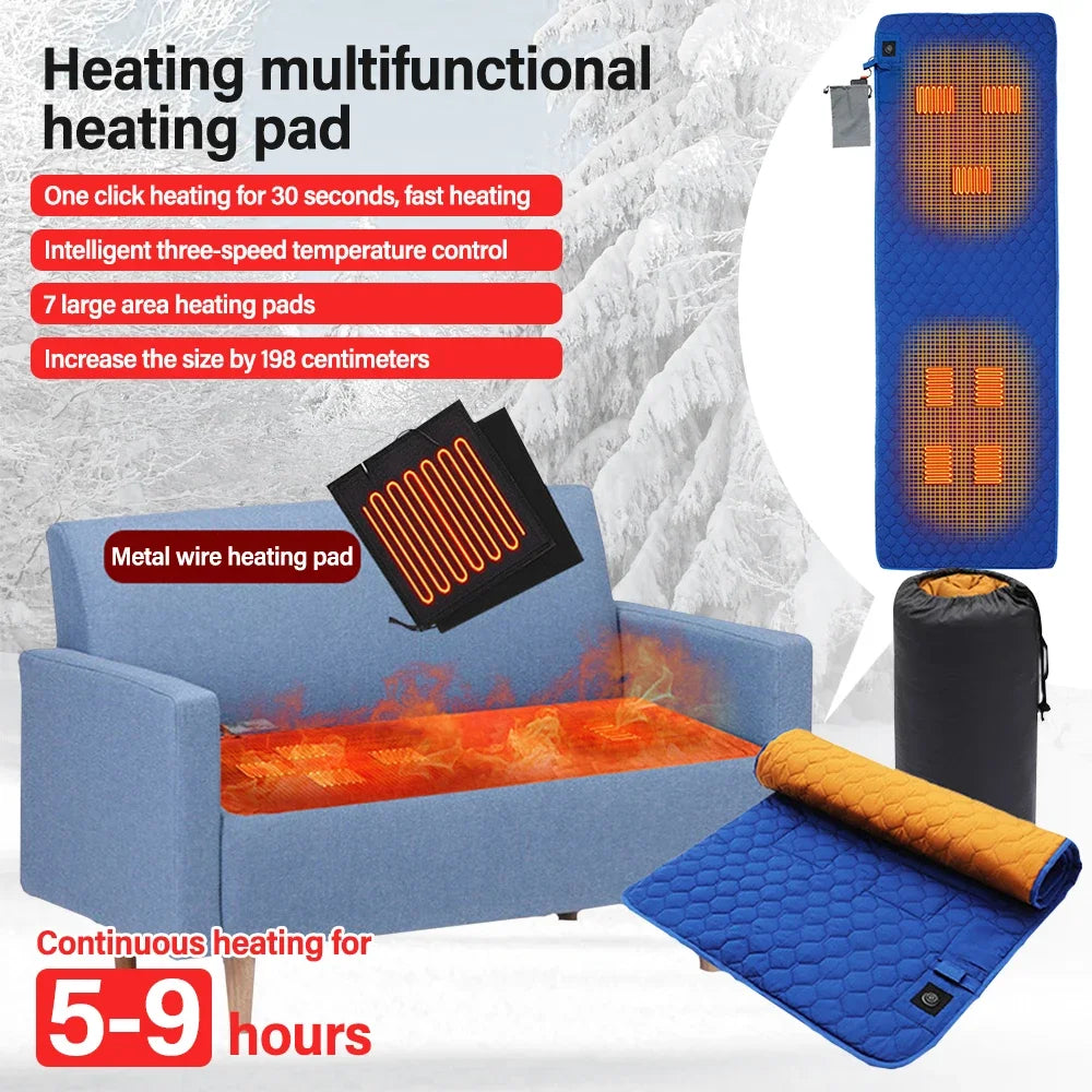 USB Heating Sleeping Mat 7 Heating Zones Winter Outdoor Sleeping Pad Insulation Camping Heated Thickened Mattress Yoga Mat