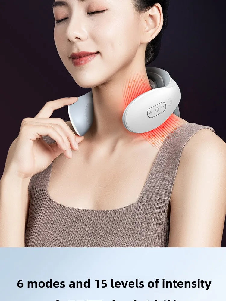 Portable brand new 8 head wireless TENS pulse cervical back massager hot compress 15 gears speed adjustment, treatment of cervical spondylosis frozen shoulder soreness