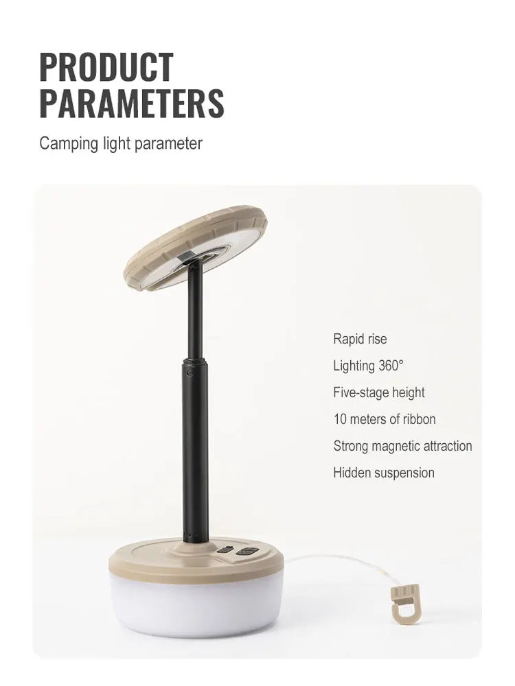 4 in 1 Highly Retractable Camping Lamp Bulit-in 10M Strip LED Atmosphere Waterproof Recyclable Light Belt Outdoor Garden Decoration Lamp for Tent Room