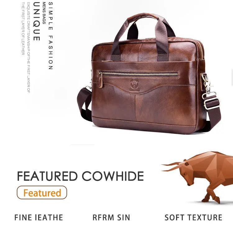 High Grade Men's Briefcase Bag Top Cowhide Leather Handcrafted 14 inch Laptop bag with Multiple Compartments Business Shoulder Messenger bags