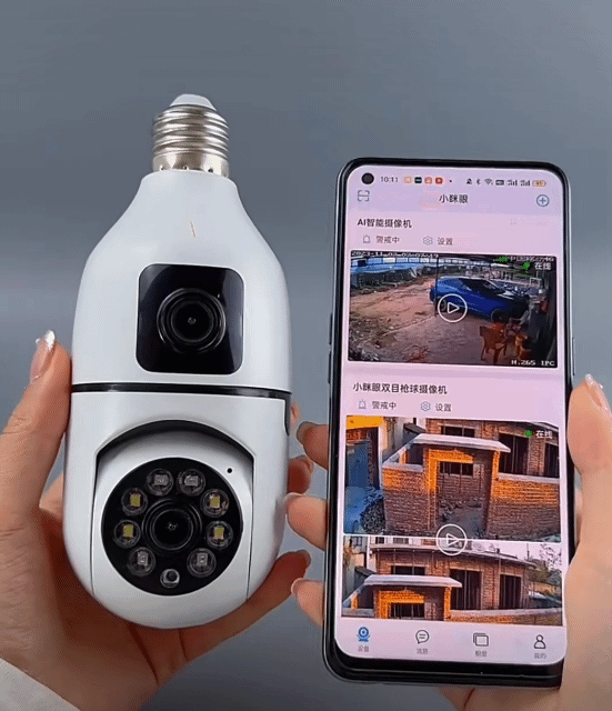 1080P Dual Lens Wifi Full-color Night Vision E27 Bulb Camera 360° Monitoring AI Human Tracking Two-way Audio Wireless Cameras Smart Home 8X Zoom Monitor