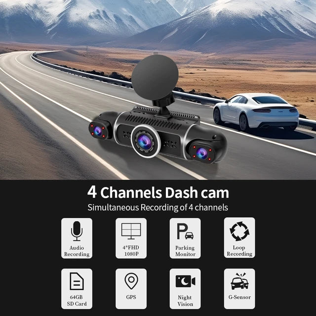 4 Lens Channel WiFi GPS Car DVR Camera Night Vision 170 Degree Dash Cam Car Camera WiFi GPS 24h Parking Monitor Loop Recording